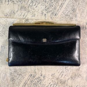 Vintage Bosca Leather Checkbook Wallet Coin Purse Organizer Italian Leather